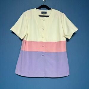 Vintage 90s Pastel Blouse Women's Plus Size 18 Willow Ridge Pink Purple White